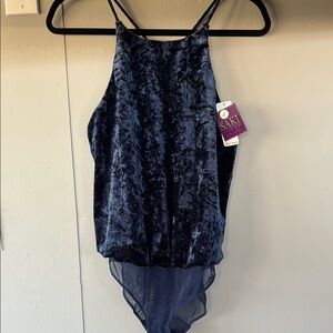 NWT Saki Silver Blue Crushed Velvet Bodysuit